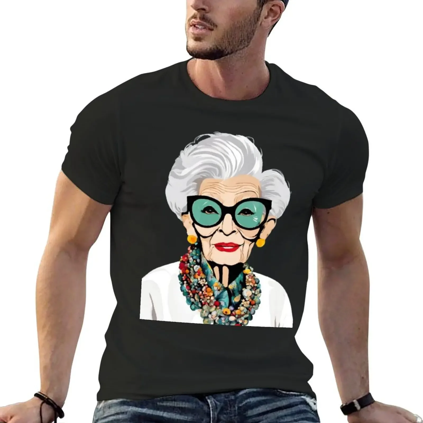 Iris Apfel Portrait: Fashion Icon Illustration Print T-Shirt kawaii clothes sports fans heavy weight t shirts for men