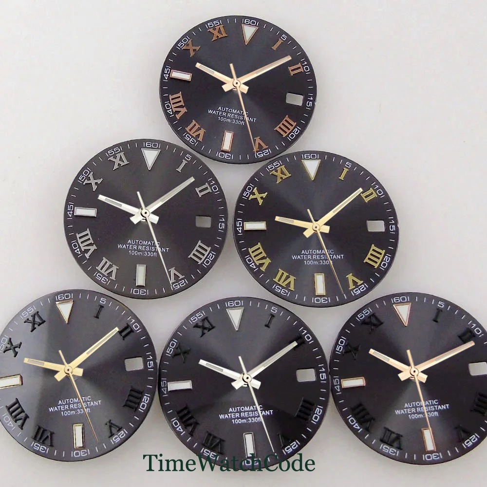 

29mm Gray Sunburst Watch Dial Face Accessories Fit for NH35 NH36 Automatic Movement with Hands Date Window Luminous