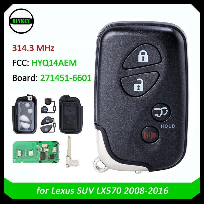 

DIYKEY 4 Buttons Proxmity Remote Smart Key Fob for Lexus SUV LX570 2008-2016 FCC ID: HYQ14AEM Board 271451-6601 89904-60A00