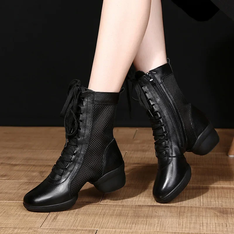 Fahion Soft Dance Boots Women Modern Jazz Latin Dance Shoes Ladies Mesh Breath Soft Sole Sport Jazz Boots Sailor Square Dancing