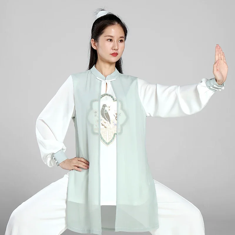 

Tai Chi Clothes Women Wushu Clothes Kung Fu Competition Clothes Martial Art Uniform Wrinkle Free 2022 White Green Yarn