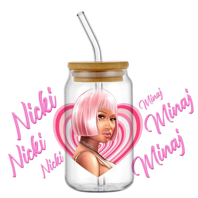 Miniso Nicki Minaj Vintage Gag City Pink Friday 2 For Libbey 16oz Can Glass 3D Waterproof UV DTF Coffee Can Wrap Libbey