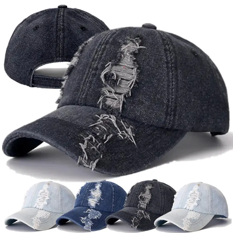 Neue Jeans kappe hochwertige Loch Baseball kappe Freizeit Baumwoll kappe für Männer und Frauen