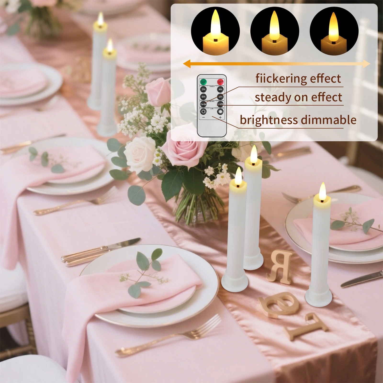 Short LED Flameless Taper Candles with Remote 6PCS Candlesticks Battery Operated 3D Flickering 6.6