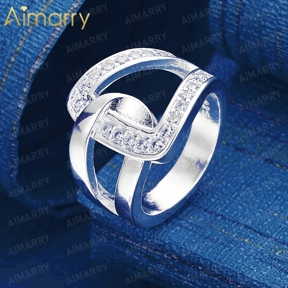 925 Sterling Silver 7-10# Geometric Winding Ring Buckle Set with AAA Zircon Ring Women's Gift High-quality Fashion Jewelry
