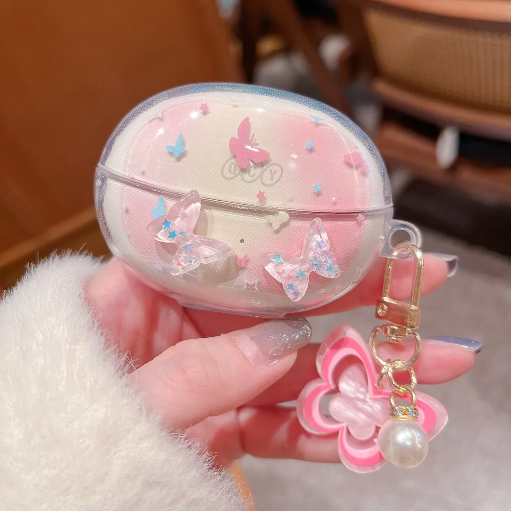For QCY Crossky C30 Case 3D Cartoon Star Butterfly Bear Earphone Soft Cover QCY C30 Headphones Box Fundas With Keychain