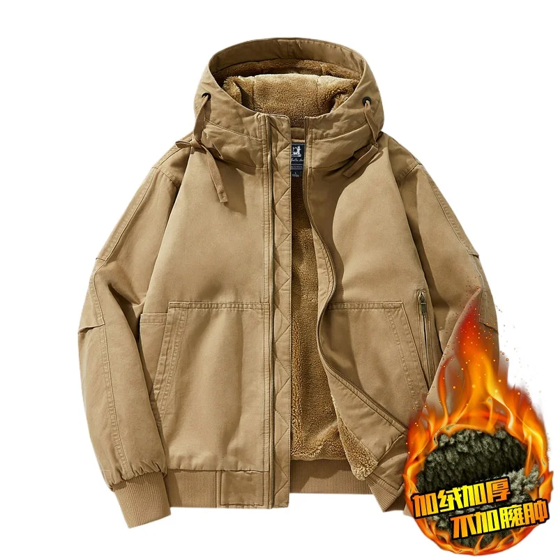 

New Fashion Men Hooded Fleece Winter Dowm Jackets Warm Parkas Man Large Pockets Casual Cargo Jackets Male Loose Bomber Jackets 5