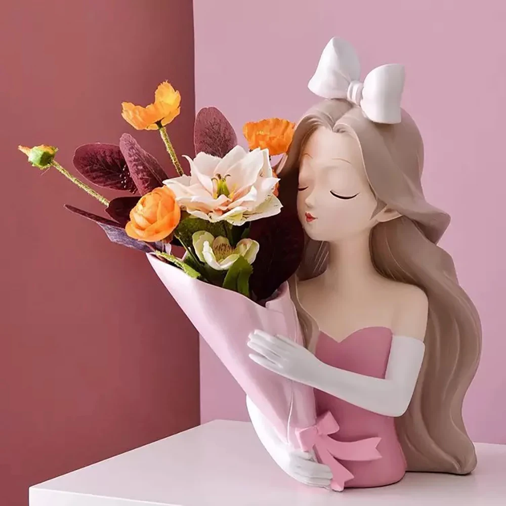 1 قطعة القوس فتاة اناء للزهور قالب من السيليكون DIY بها بنفسك سيدة صورة عقد الزهور الراتنج ديكور المنزل قالب الجص اليدوية قابلة لإعادة الاستخدام