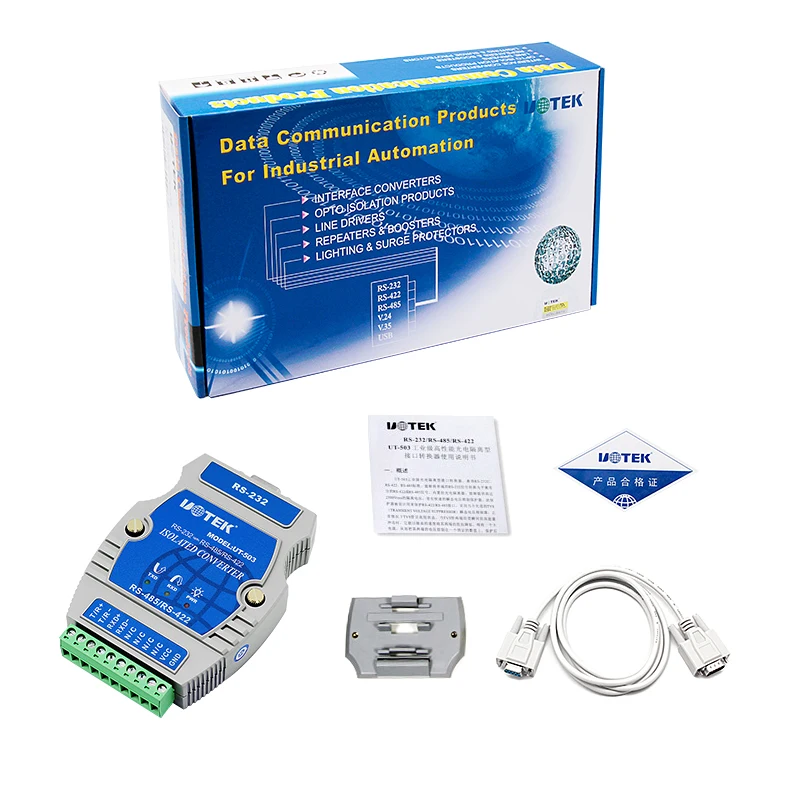 محول صناعي RS232 إلى RS485 RS422 مع عزل DB9 موصل سالب محول مسلسل ESD وحماية من زيادة التيار UT-503