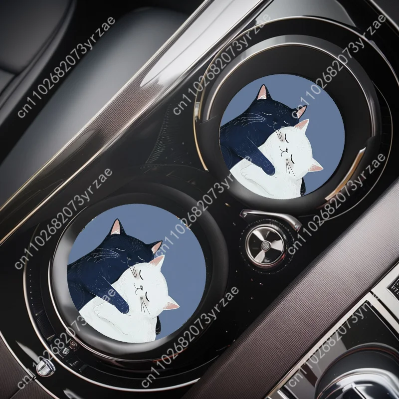 

Intimate Cat Car Coasters 2pcs Absorbent Anti Slip Car Coasters Scalding Waterproof Easy Clean Car Interior Accessories