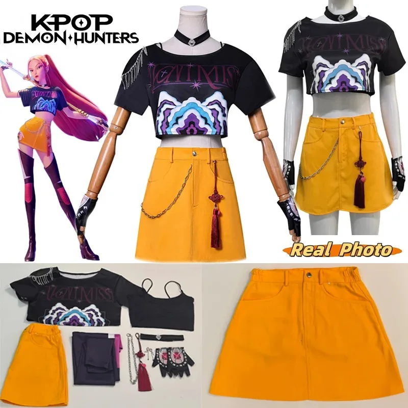 

l2025l New Anime KPop Demon Hunters Mira Cosplay Costume Top Skirt Earrings Huntrix Uniform Halloween Party for Women Girls Carn