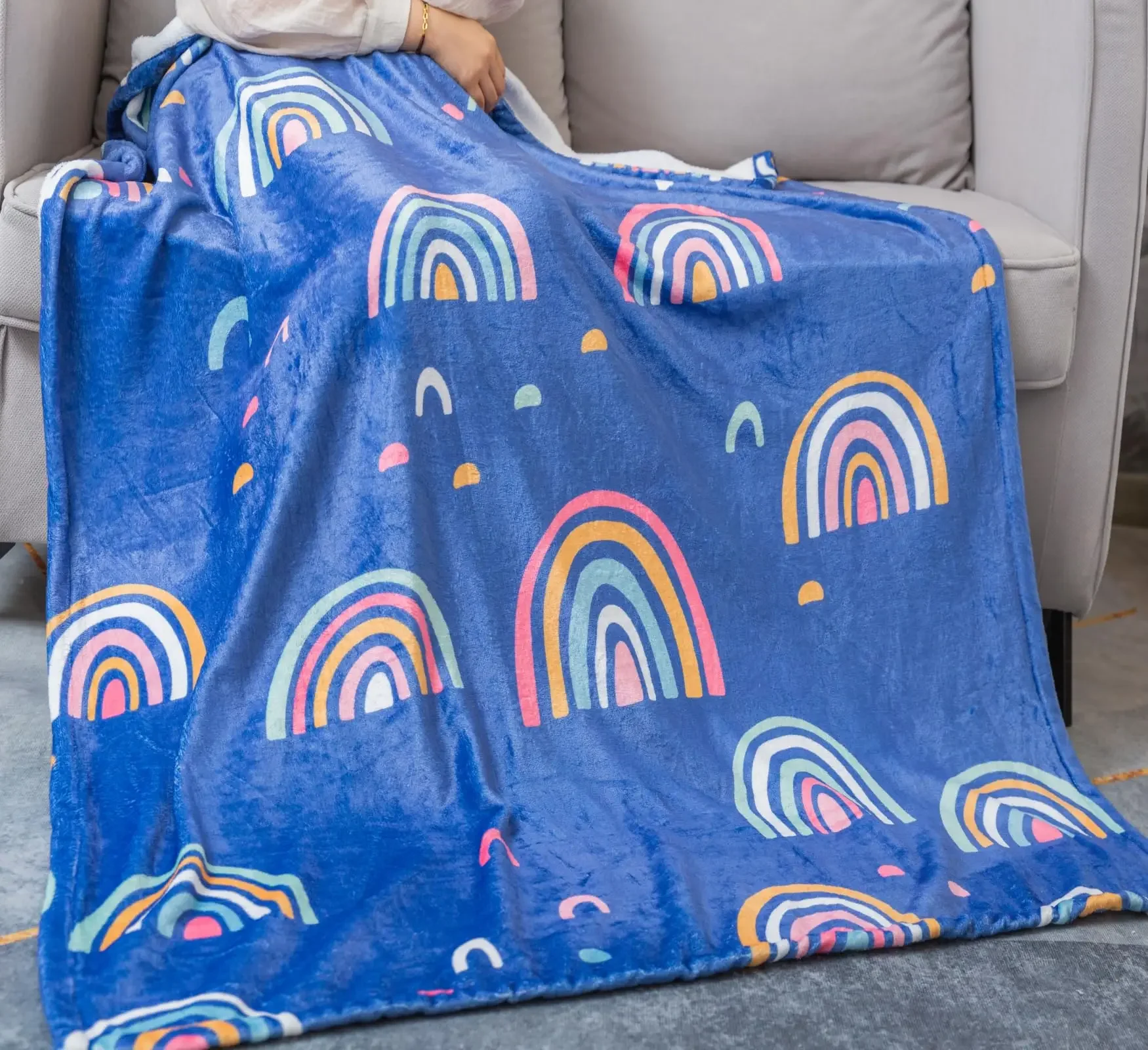 Boho Rainbow Throw Blanket Kids Cozy Soft Flannel Rainbow Blanket Fluffy Blankets for Teen Daughter Birthday Gifts Sofa Decor