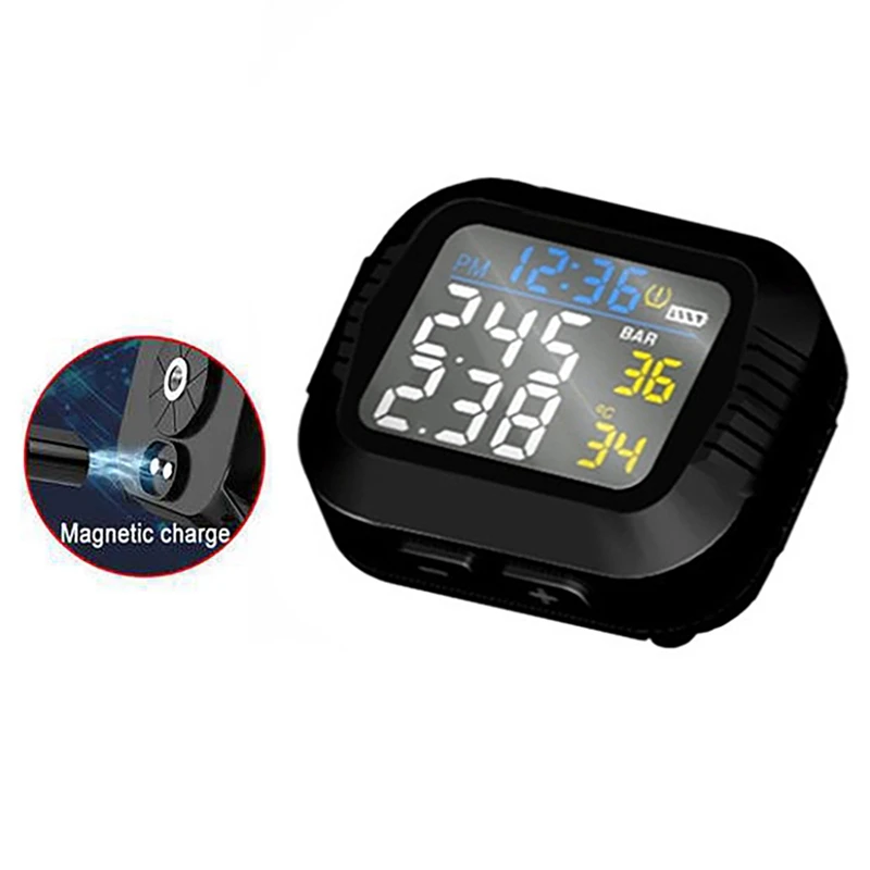 2x Waterdichte Motorfiets Real Time Bandenspanning Monitoring Systeem Externe Sensor Draadloze Lcd Display Moto Tpms