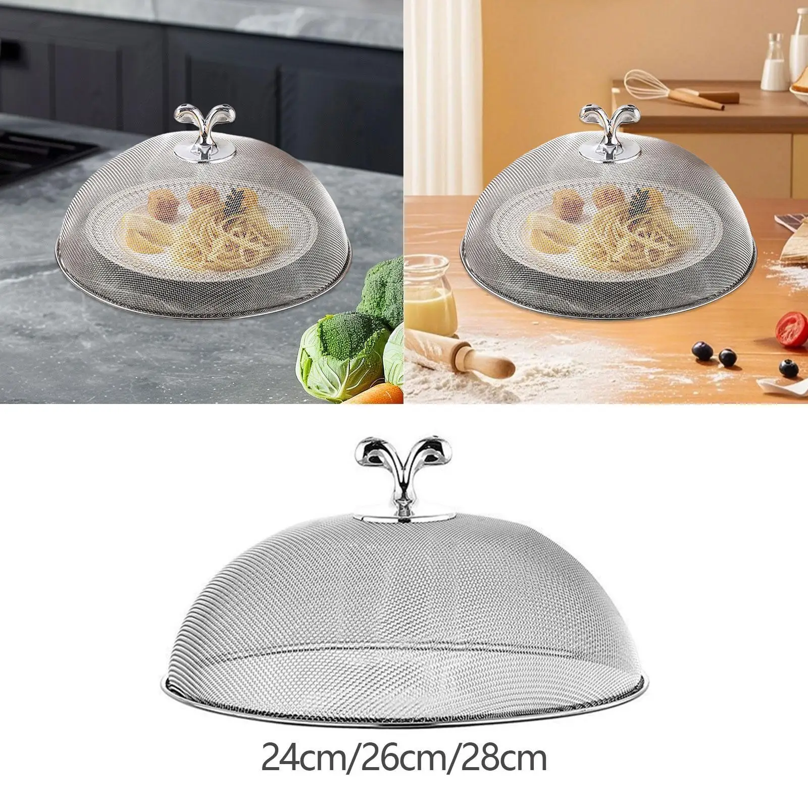 Protezione per alimenti in rete di acciaio inossidabile Tenda per alimenti riutilizzabile robusta e multiuso in rete rotonda per cucina domestica su ciotole, piatti