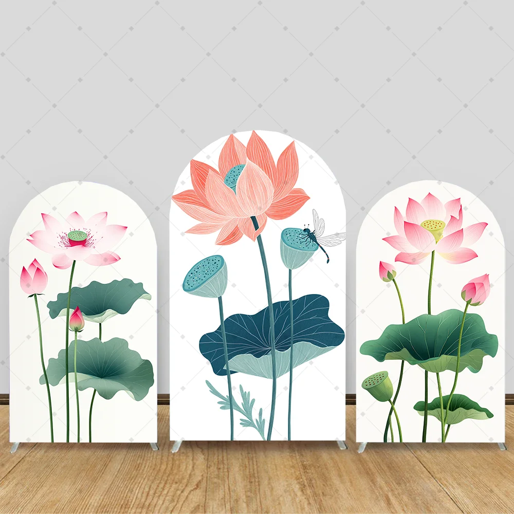 

summer Watercolor Pond Lotus Arch Backdrop Cover Dragonfly Baby Birthday Baby Party Decoration Portrait Photozone Background