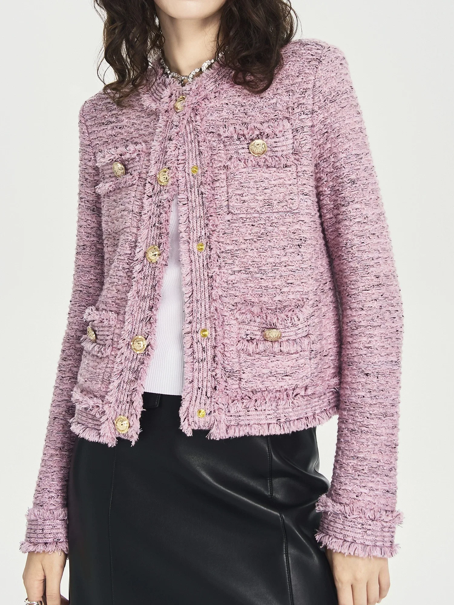 

Autumn Winter 2025 French Style Short Coat Women's Soft Tweed Long Sleeve Trim Top Elegant Female Knitted Outerwear Jacket F294