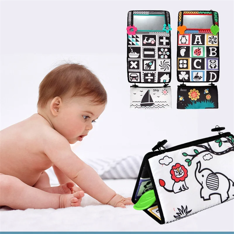 Tummy Time Toys Baby Mirror Book Black White Contrast Baby Development Baby Toys Montessori Activity Baby Games Toys 0 12 Months