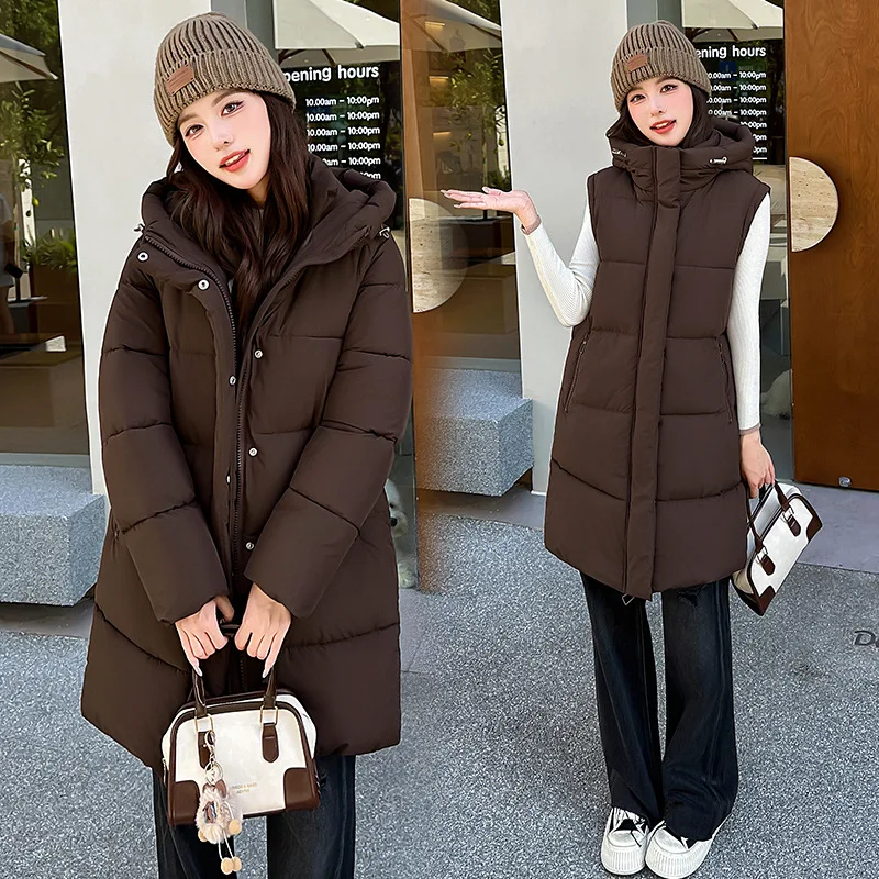 Parkas Women Mid Length Coats Hooded Zipper Jackets Casual Loose Sleeve Thick Warm Y2k Streetwear Elegant Autumn Winter 2025