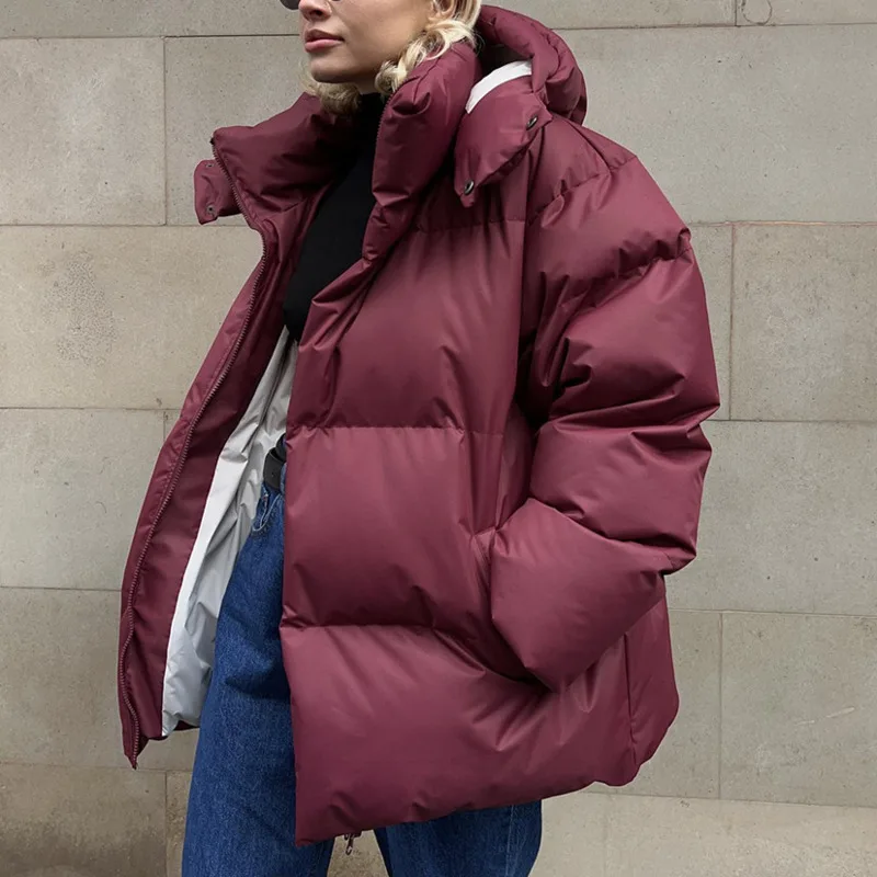 HKSH Winter New Women Padded Jacket Solid Color Hooded Zipper Minimalism Style Elegant Temperament High Street Warm Coat HK11220