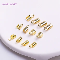 50pcs/Lot Fold-Over Cord End Cap, 18K Gold Plated Leather Cord Clip Tip Fold Crimp Bead Bracelet Connector Wholesale