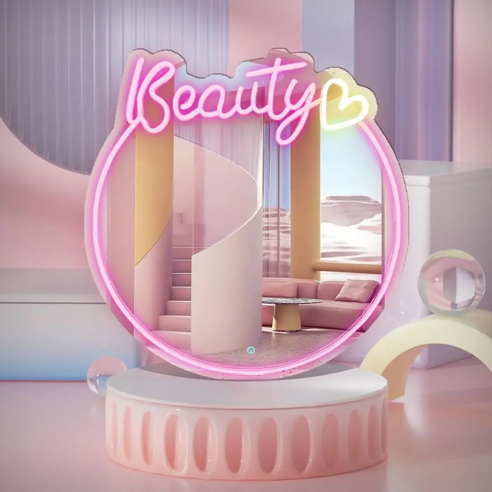 Hello Beauty Neon Sign Mirror, do sztuki ściennej Beauty lustro ścienne LED, do pokoju dziewczątBeauty shopper toaletka, można zawiesić