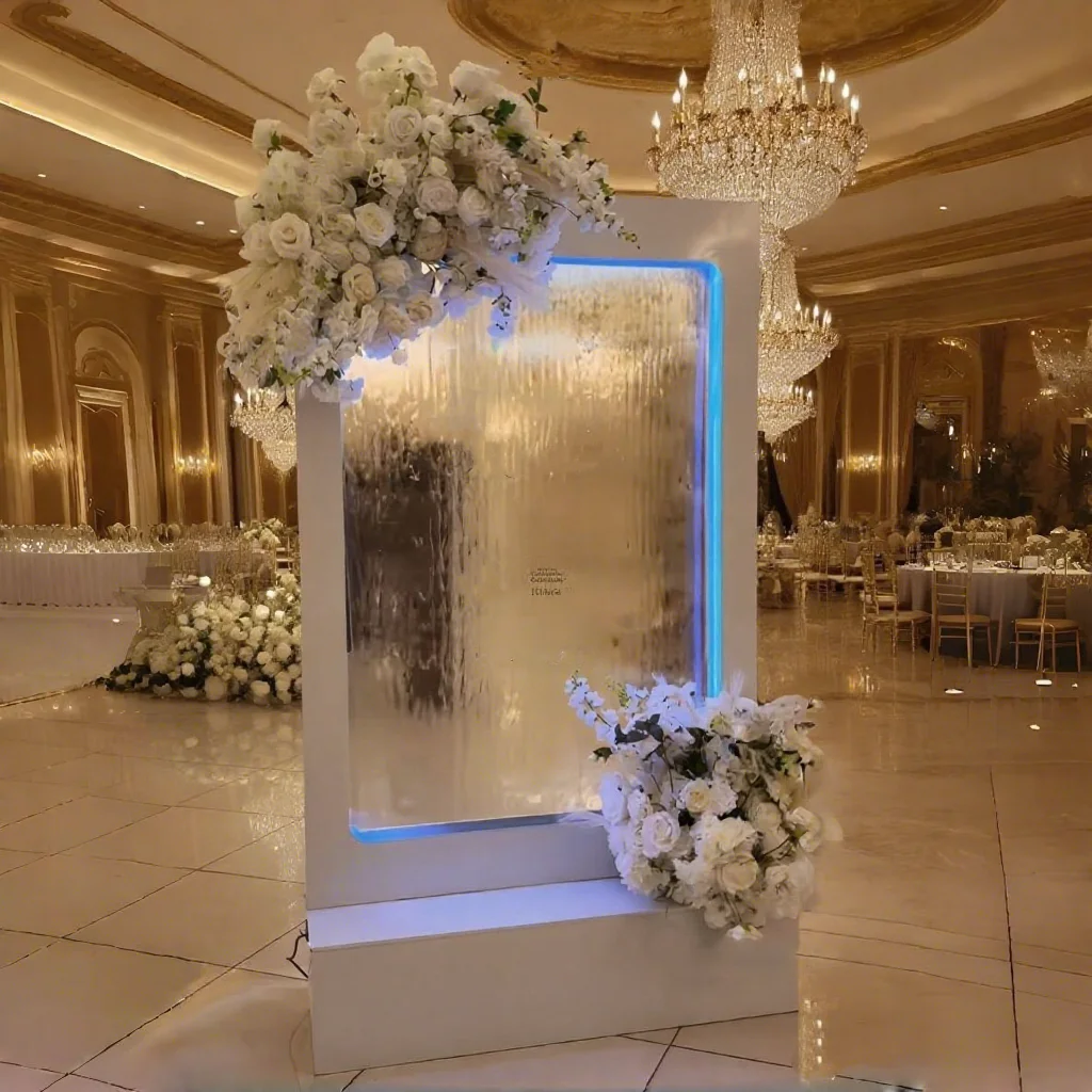 

Wedding Background Waterfall Fountain with Light Emitting Diode Custom Waterfall Welcome Sign for Wedding Event Decoration