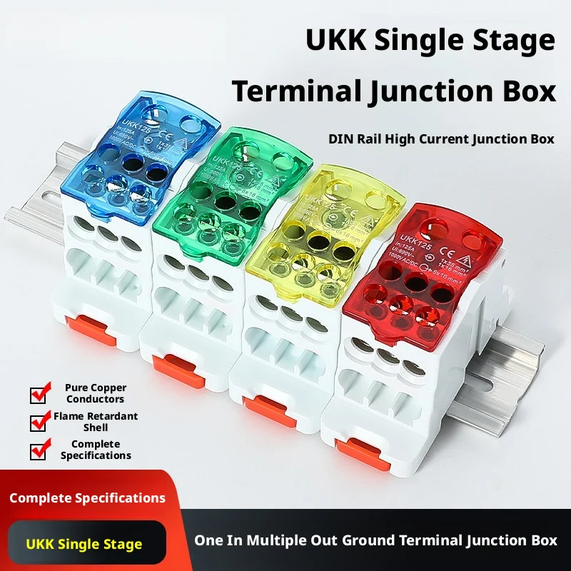 UKK Terminal Block: 690-1000V, 80-500A, Brass Conductor, Eng Plastic, DIN/Screw Mount, CE