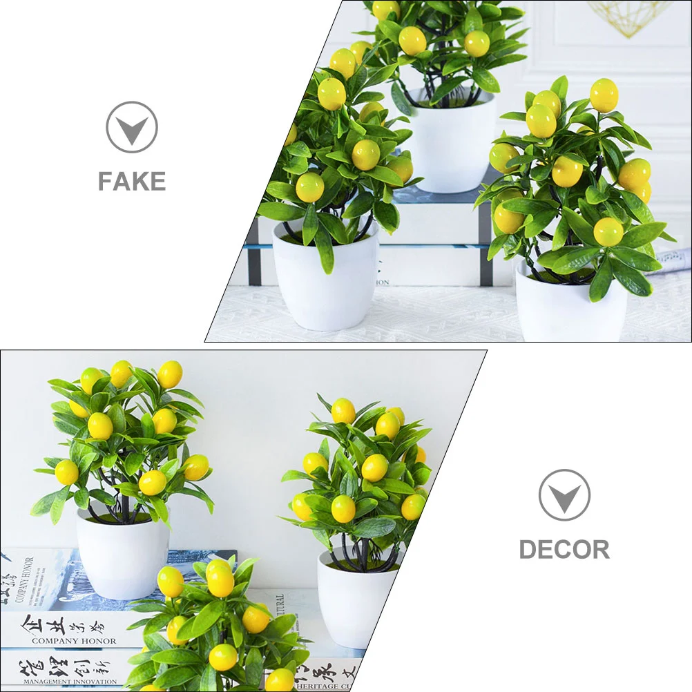 Artificial Lemon Potted Plant Simulation Plants Decor Palm Wipe Clean Small Plastic Fake