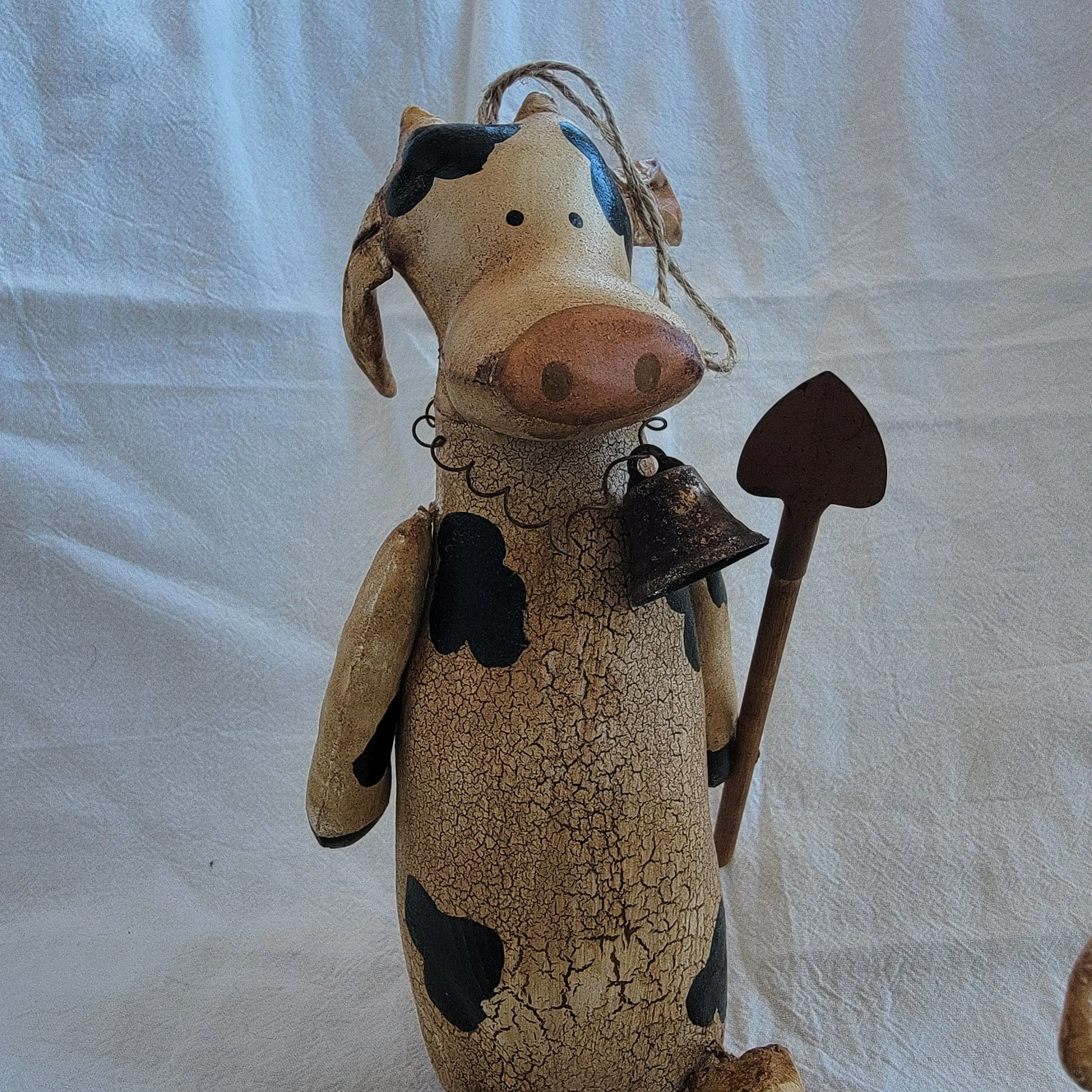 Vintage Rustic Mother & Baby Cow Figurines - Distressed Crackle Farmhouse Animal Decor