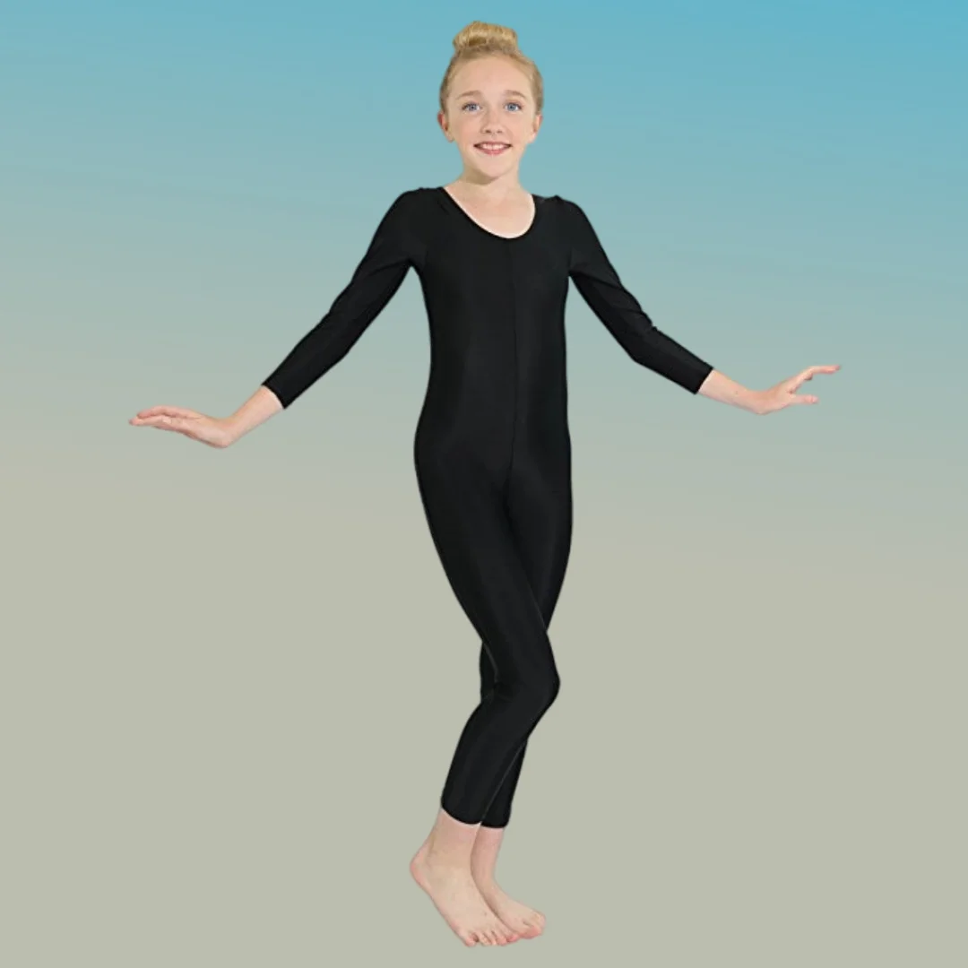 Children Long Sleeve Gymnastics Suit Scoop Neck Catsuit Full Body Leotard Ballet Unitards Girls Spandex Dance Halloween Jumpsuit