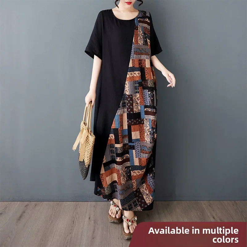 

Summer New plus Size Printed Loose Slimming Long Beach Dr for Women plus Size Comfortable Cotton Polyester Blend Dr