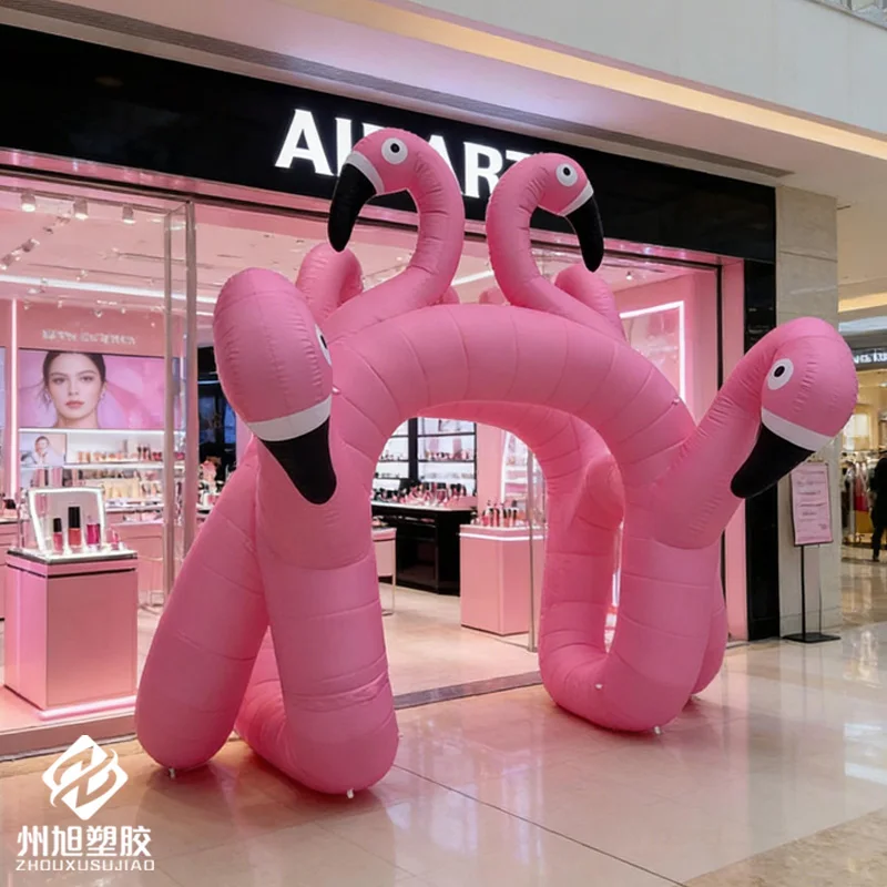 Inflatable flamingo arch, equipped with a blower, used for shopping mall festival celebrations, as a decorative item