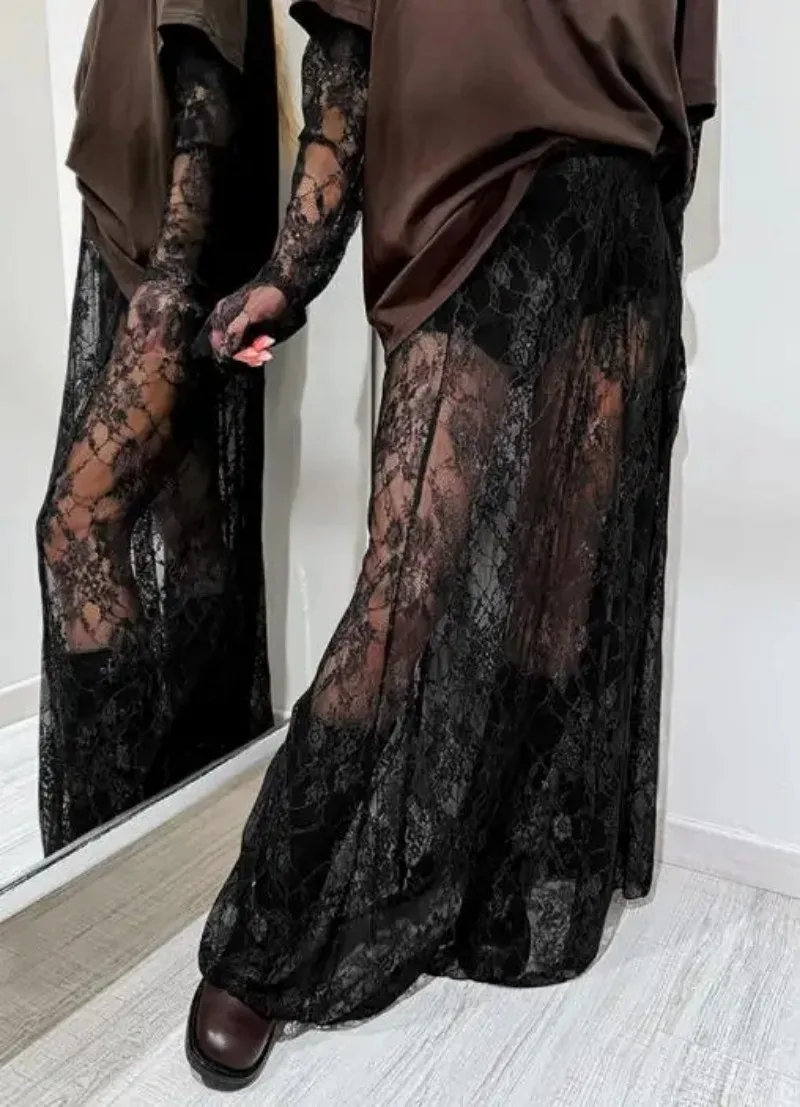 

2025 Summer Women's Skirt Latest Hot Sexy Atmosphere Lace Perspective Half Skirt Fashionable High Waist Temperament Women's Wear