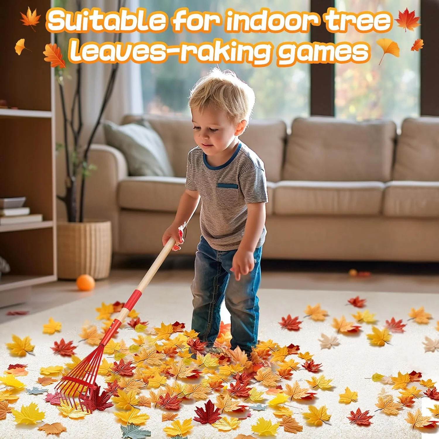 Kids Friendly Rakes for Leaves -  Child Size Small Rake with Durable Metal Head & Hardwood Handle, Real Lawn Garden Yard Tool