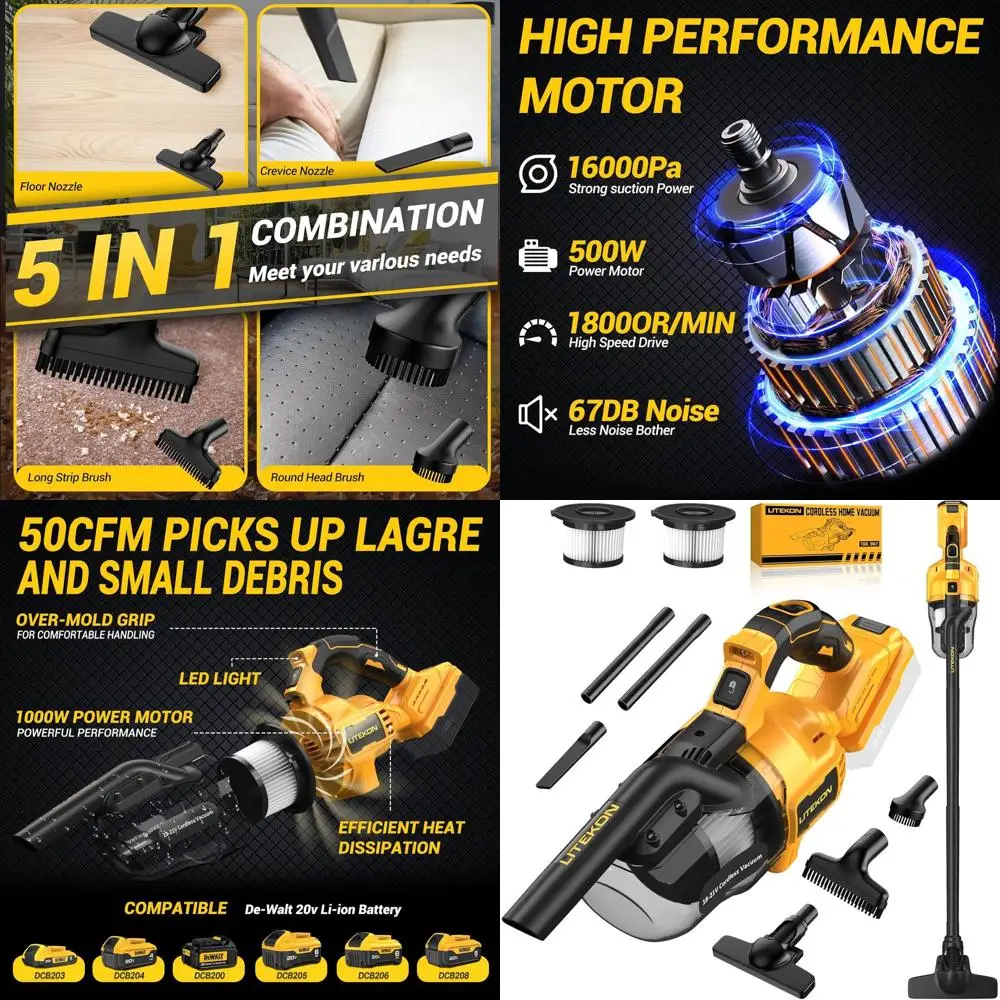 

20V Max Battery-Powered Handheld Vacuum Cleaner, Cordless for Wood Floors, Carpets, and Cars (Tool Only)