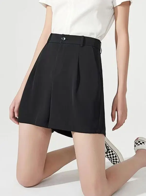 

Черные укороченные брюки с высокой талией свободного кроя для женщин, летние, новый стиль, повседневный стиль, из полиэфирного волокна, приятные для кожи, Br...