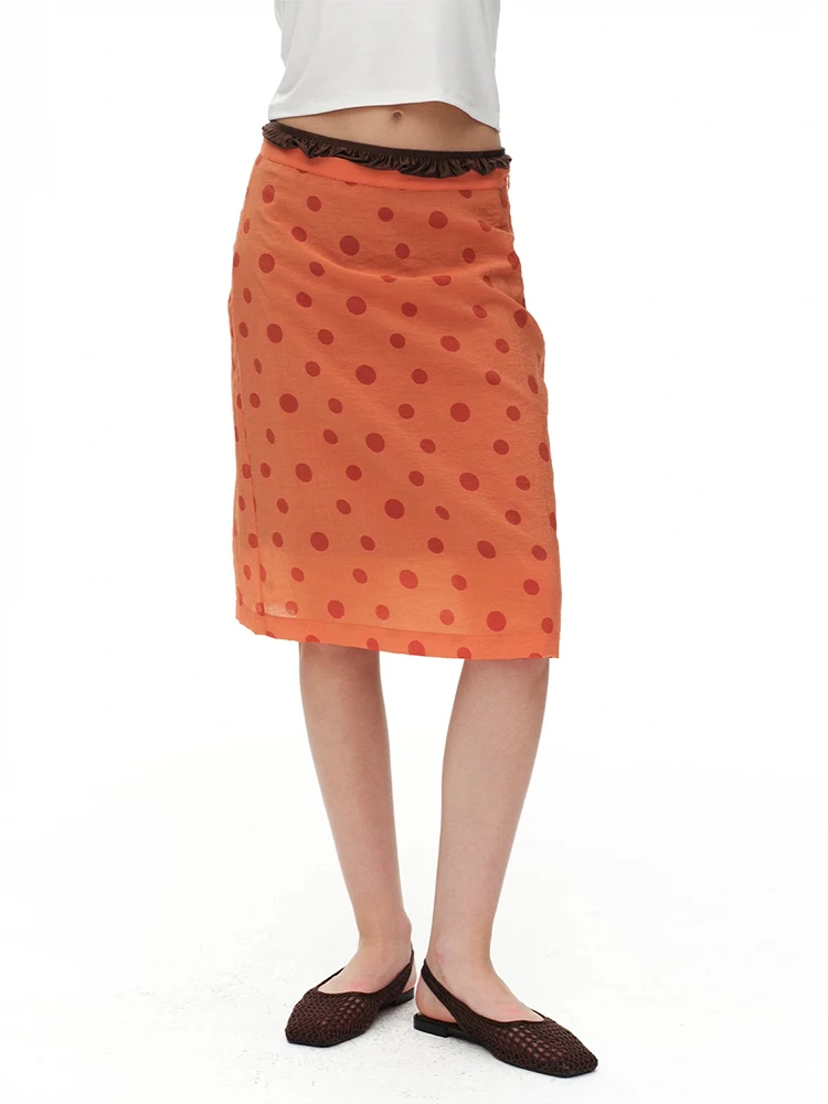REDDACHiC Trendy Polka Dots Skirt for Women Beach Vacation Elastic Waist Semi-sheer Straight Long Skirt Retro Summer Clothes