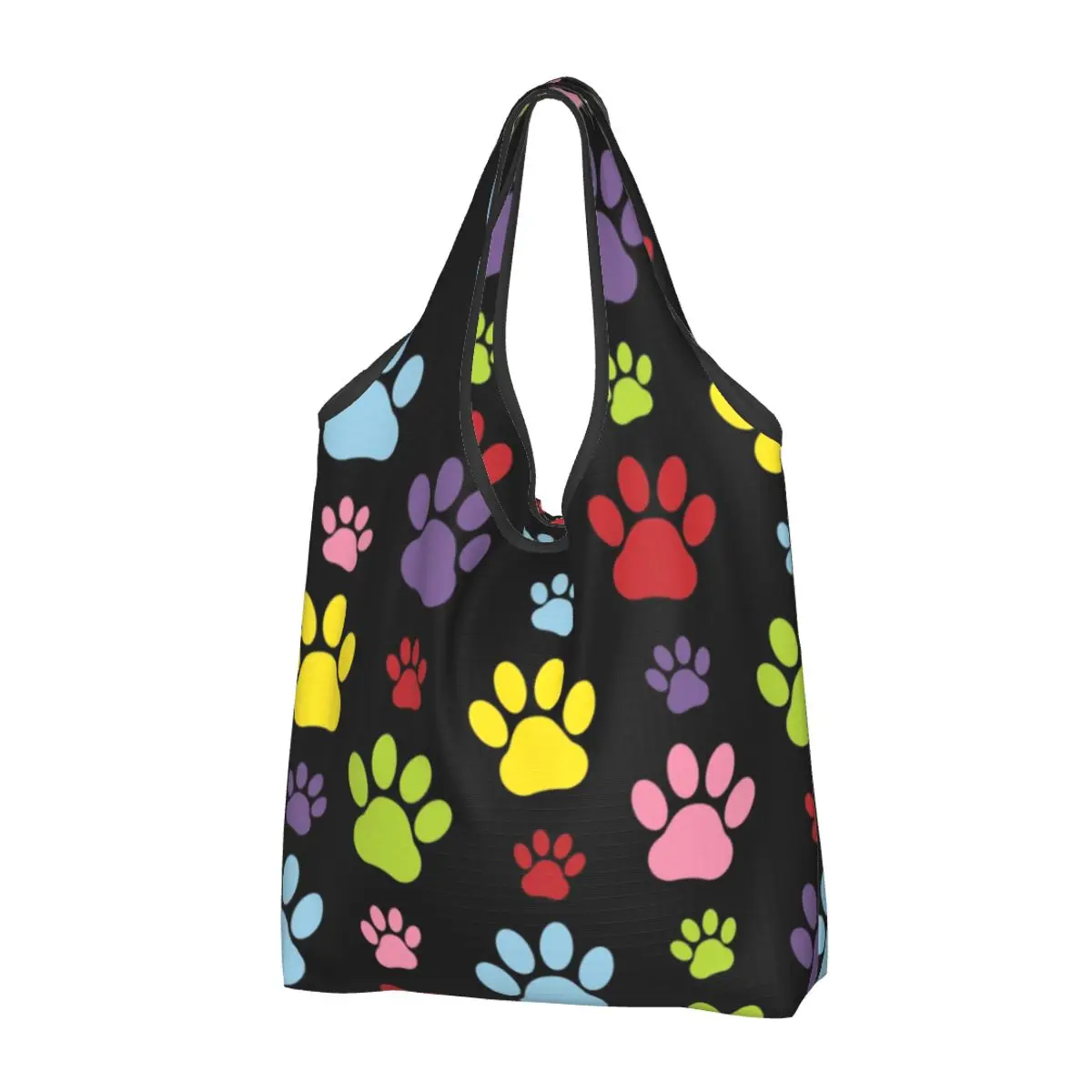 

Colorful Paws Pattern Grocery Shopping Bags Cute Shopper Tote Shoulder Bags Big Capacity Portable Dog Paw Prints Pet Handbag