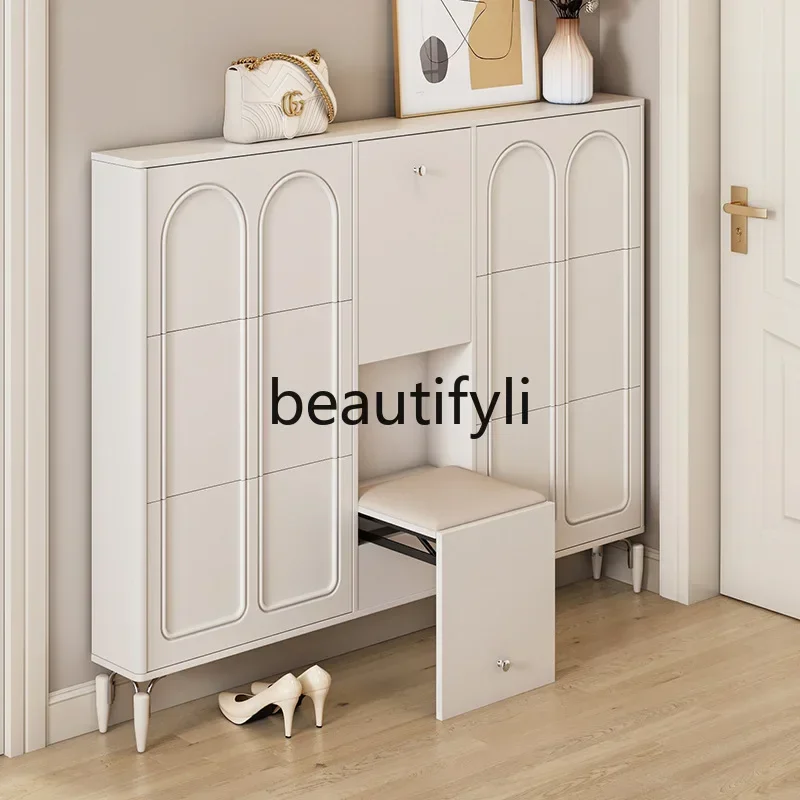 178CC French cream style ultra-thin shoe cabinet storage household corridor door thin shoe cabinet