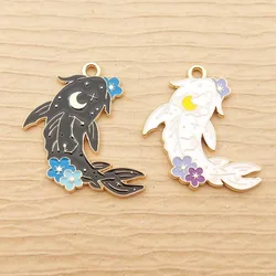 10pcs Moon Fish Charm for Jewelry Making Enamel Phone Necklace Pendant Earring Accessories Diy Craft Supplies Alloy Metal
