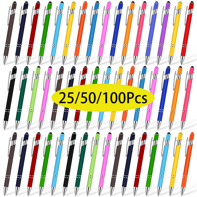 25/50/100Pcs Stylus Soft Touch Screen 2 In 1 Ballpoint Pen 25 Colors