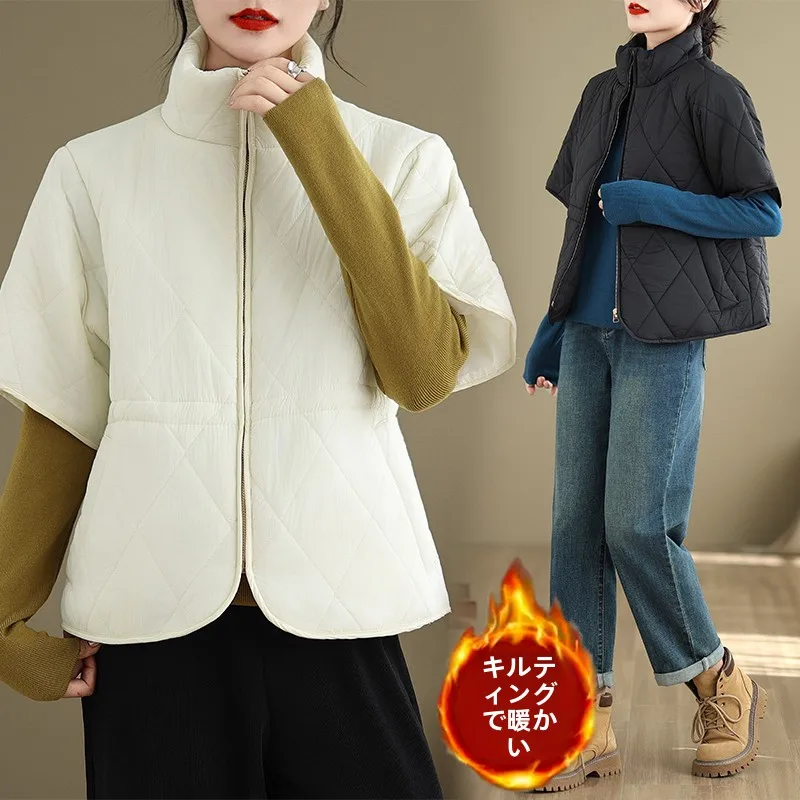 

Women's Cotton Vest High Collar Waist Cinched Dstring Simple Versatile Autumn Winter New Sle Dongda Gate Plaid Vest