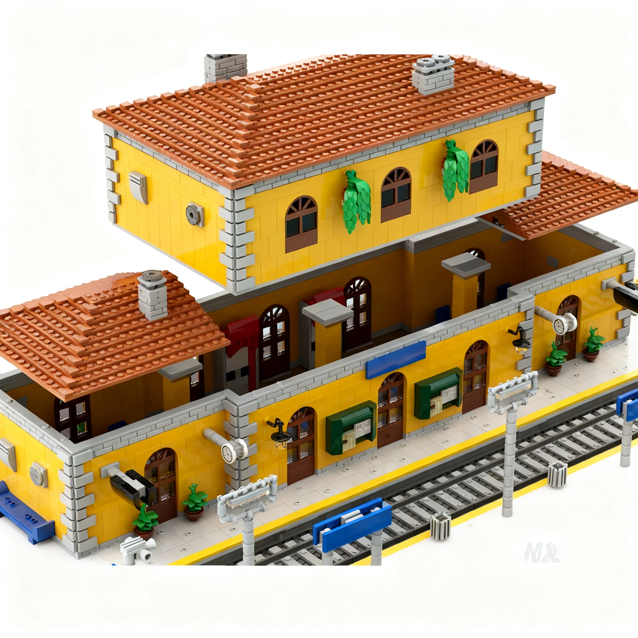 5323pcs MOC City Trains Italian FS Medium Size Station Model Building Blocks Architecture Creative Education Craft DIY Brick