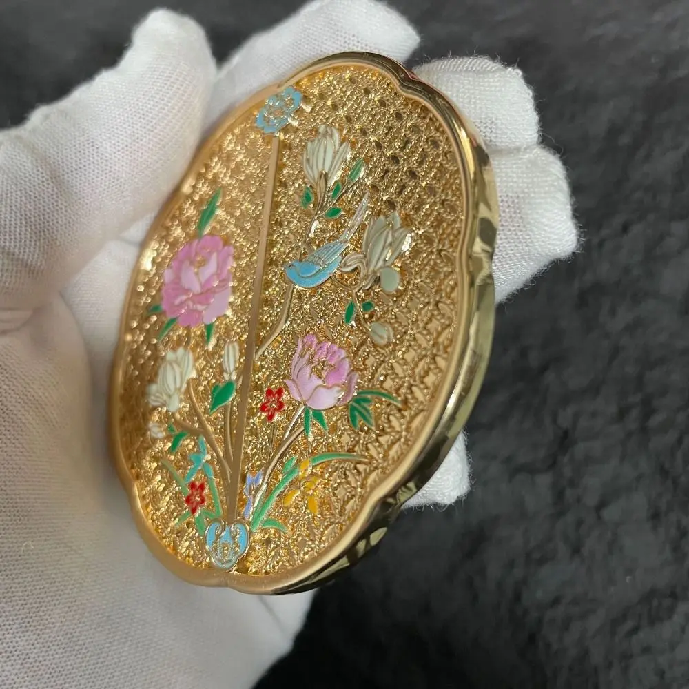 Portable Vintage Chinese Style Mirror 3D Flower Exquisite Handle Makeup Mirror Makeup Tool Sweet Round Vanity Mirror Makeup