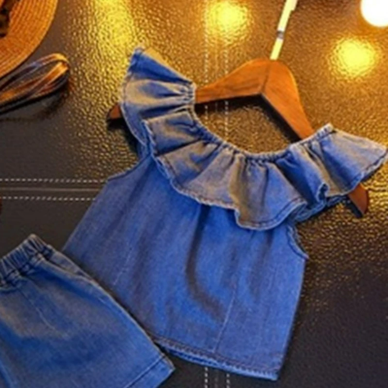 2026 Summer New Girls Casual Set Off‑Shoulder Flutter‑Sleeve Blouse Top with Shorts, Kids Summer Clothing for 2‑7Y Little Girls
