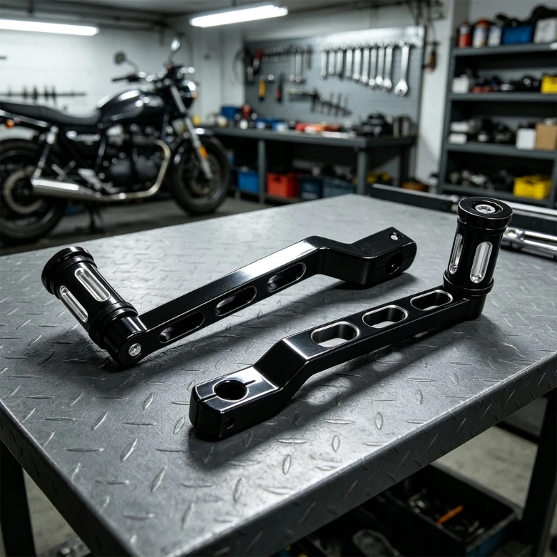 

Motorcycle Replacement Gear Lever Set, Machined Front and Rear Control Lever Pair with Rubber Grip Peg Detail for Service H9EE