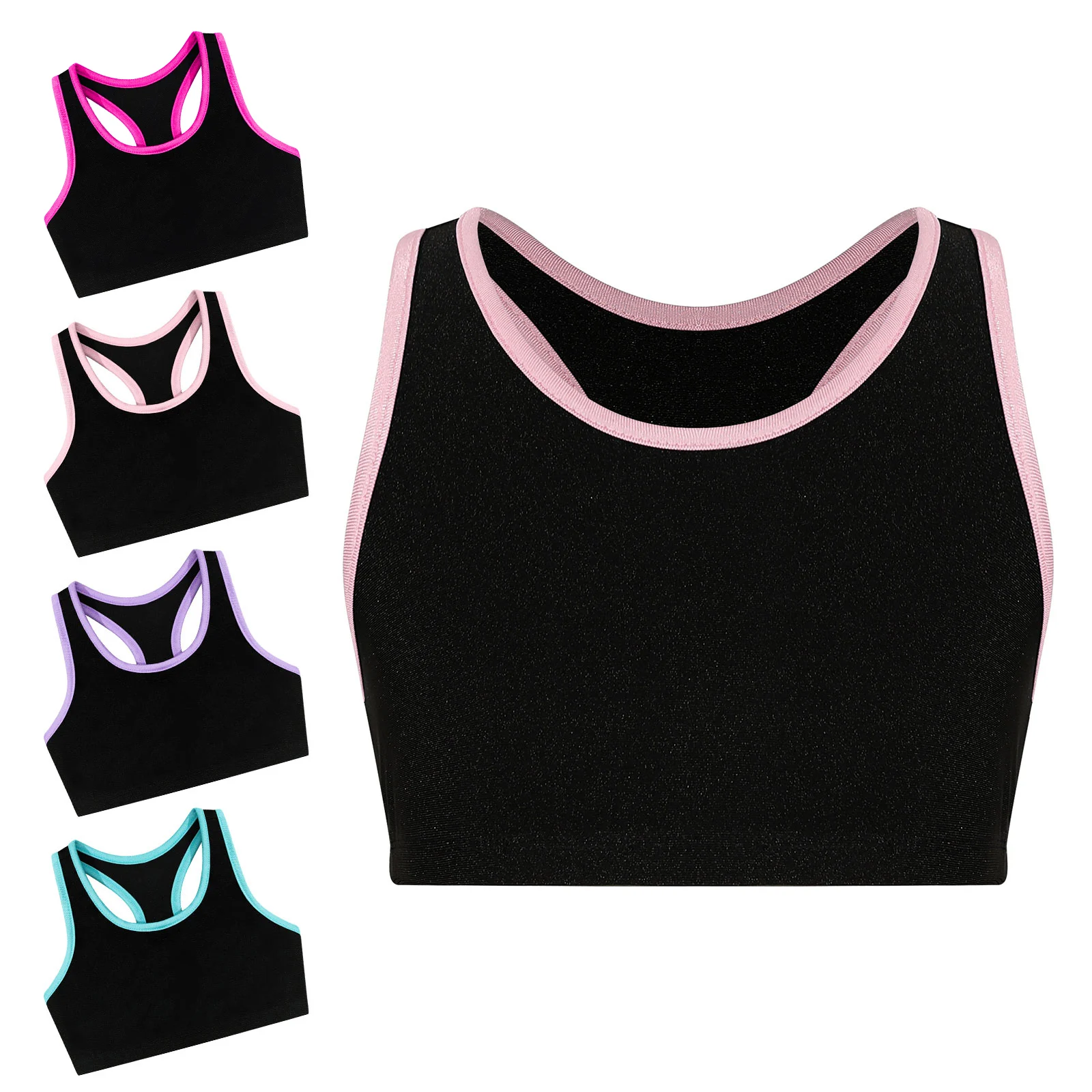 Kids Girls Sleeveless Tank Crop Tops Racer Back Stretch Sport Gymnastics Ballet Tops Children Gym Swimming Bra Underwear Costume