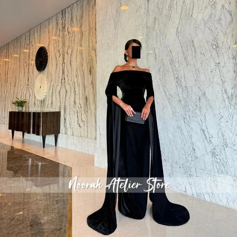 

Black Party Dress Simple Off Shoulder Night Dress Mermaid Celebrity Dress with Long Sleeves Prom Dress for Woman Customized