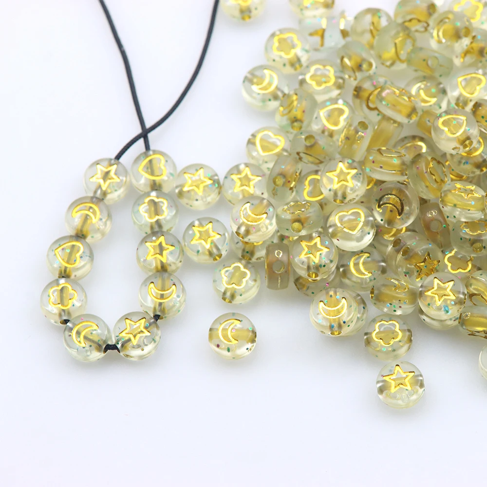 4*7mm High Quality Star Moon Mixed Acrylic Transparent Round Flat Loose Beads DIY Bracelet Mobile Phone Chain Jewelry Accessorie