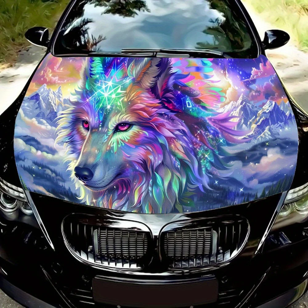 

Wolf with Colorful Skin, Colorful Wings, Mysterious. Car Hood Decal Sticker Wrap Vinyl Film Car Hood Protective Film Gift Self-a